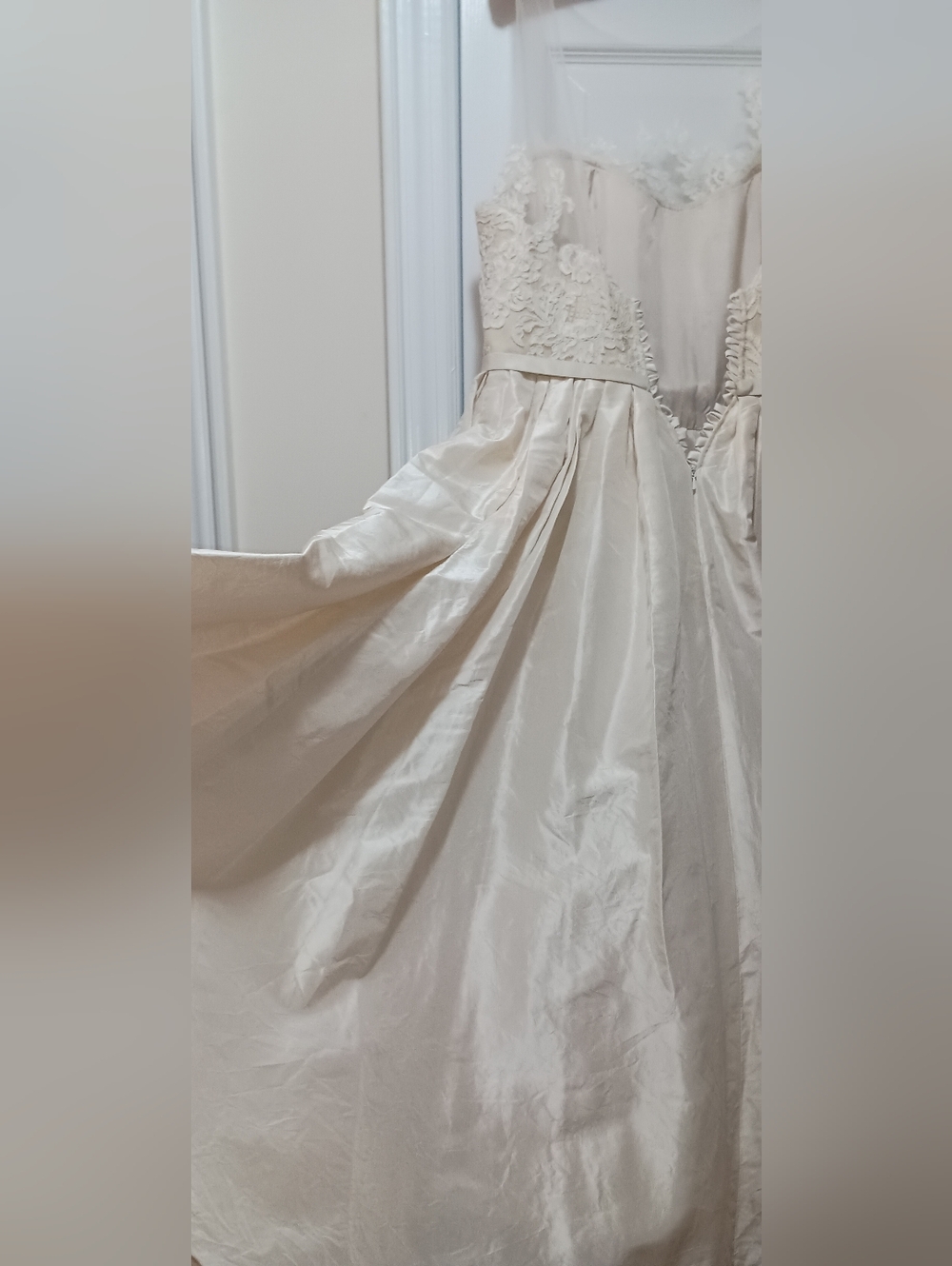 Amsale Ryan Teal Length Ivory Lace  Pleated Aline Formal Dress 12 - Picture 5 of 16